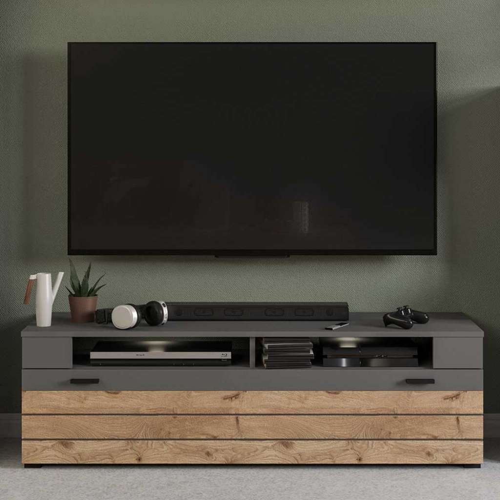 Fernsehlowboard in Wildeichefarben und Grau Klappe