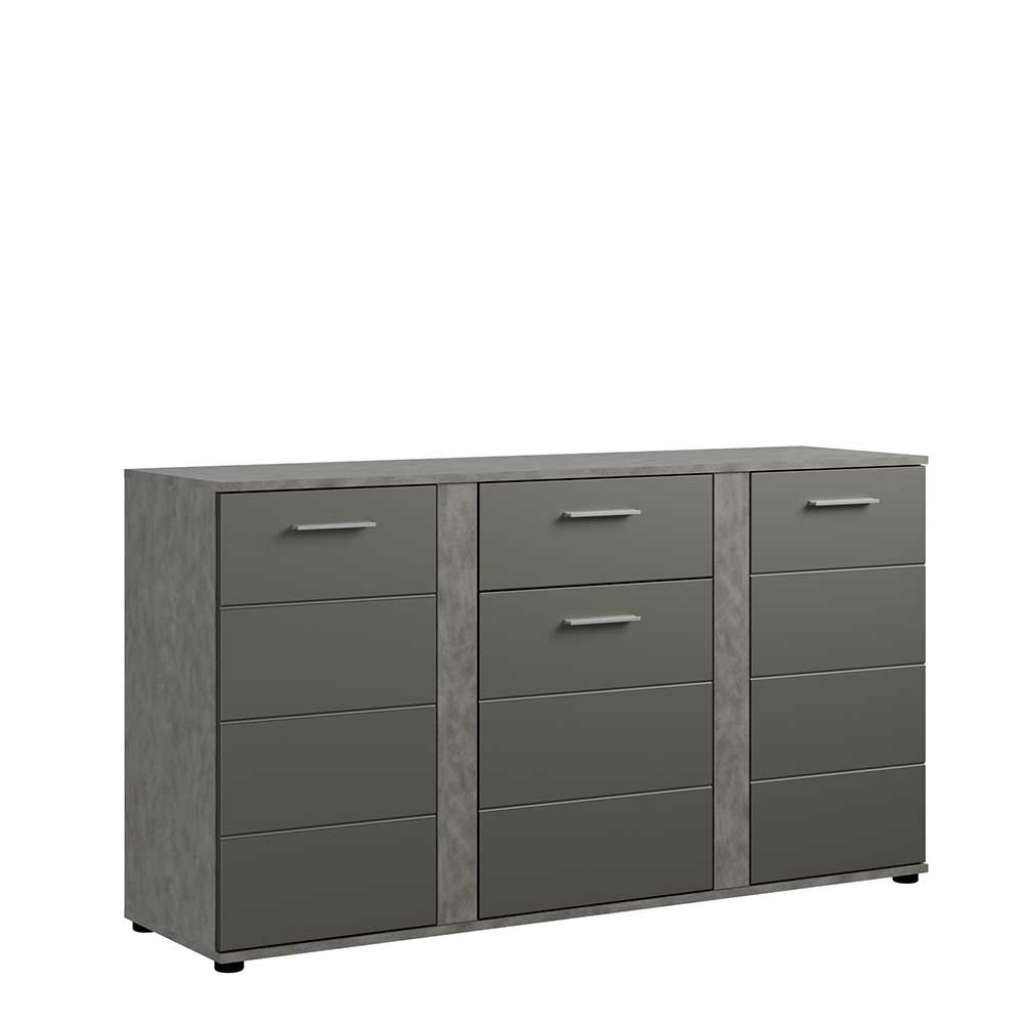 Graues Esszimmersideboard mit einer Schublade drei Drehtüren
