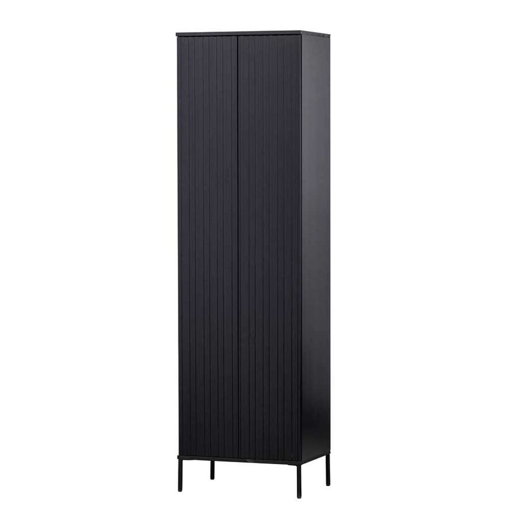 Schwarzer Wohnzimmerschrank im Skandi Design Massivholztür