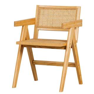Armlehnstuhl aus Kiefer Massivholz und Rattan 46 cm Sitzhöhe