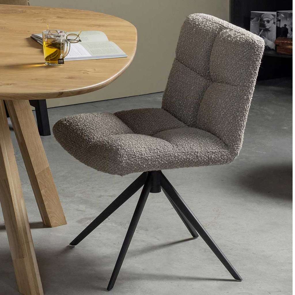 Esstischstuhl drehbar aus Boucle Stoff und Metall 46 cm Sitzhöhe