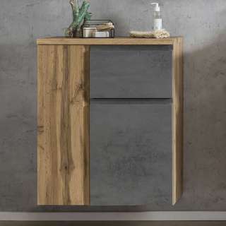 Badezimmerunterschrank Made in Germany Wildeichefarben und Beton Optik