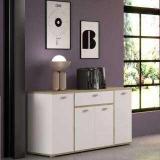 Weißes Esszimmersideboard mit Sonoma Eiche hell Absetzung 84 cm hoch