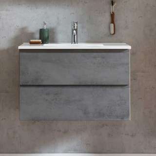 Waschbeckenunterschrank in Beton Grau Wildeichefarben