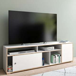 TV Lowboard in Weiß und Eichefarben Skandi Design