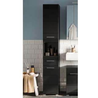 Moderner Bad Seitenschrank in Schwarz Hochglanz 30 cm breit