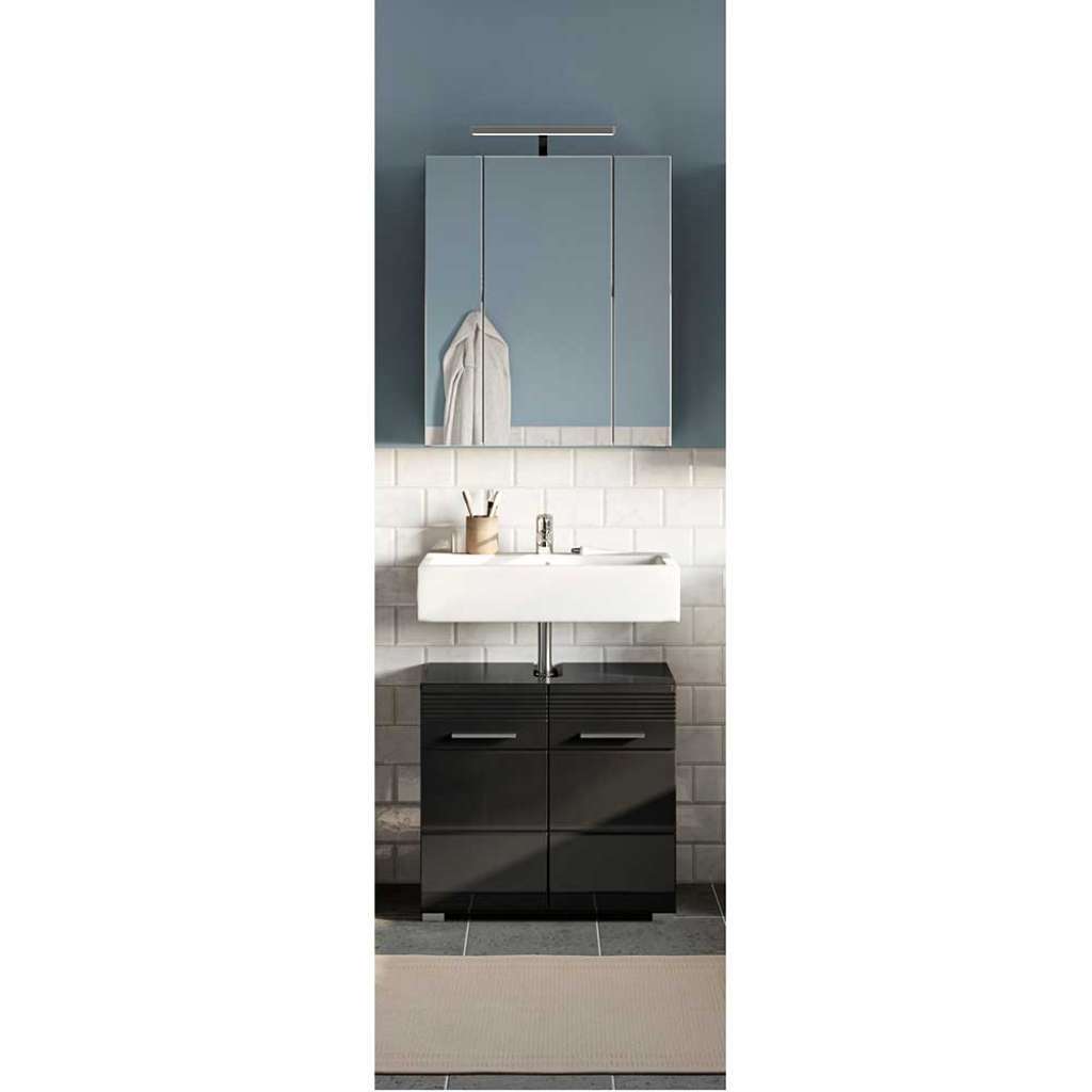 Gäste WC Möbel Set in Schwarz Hochglanz 60 cm breit (zweiteilig)