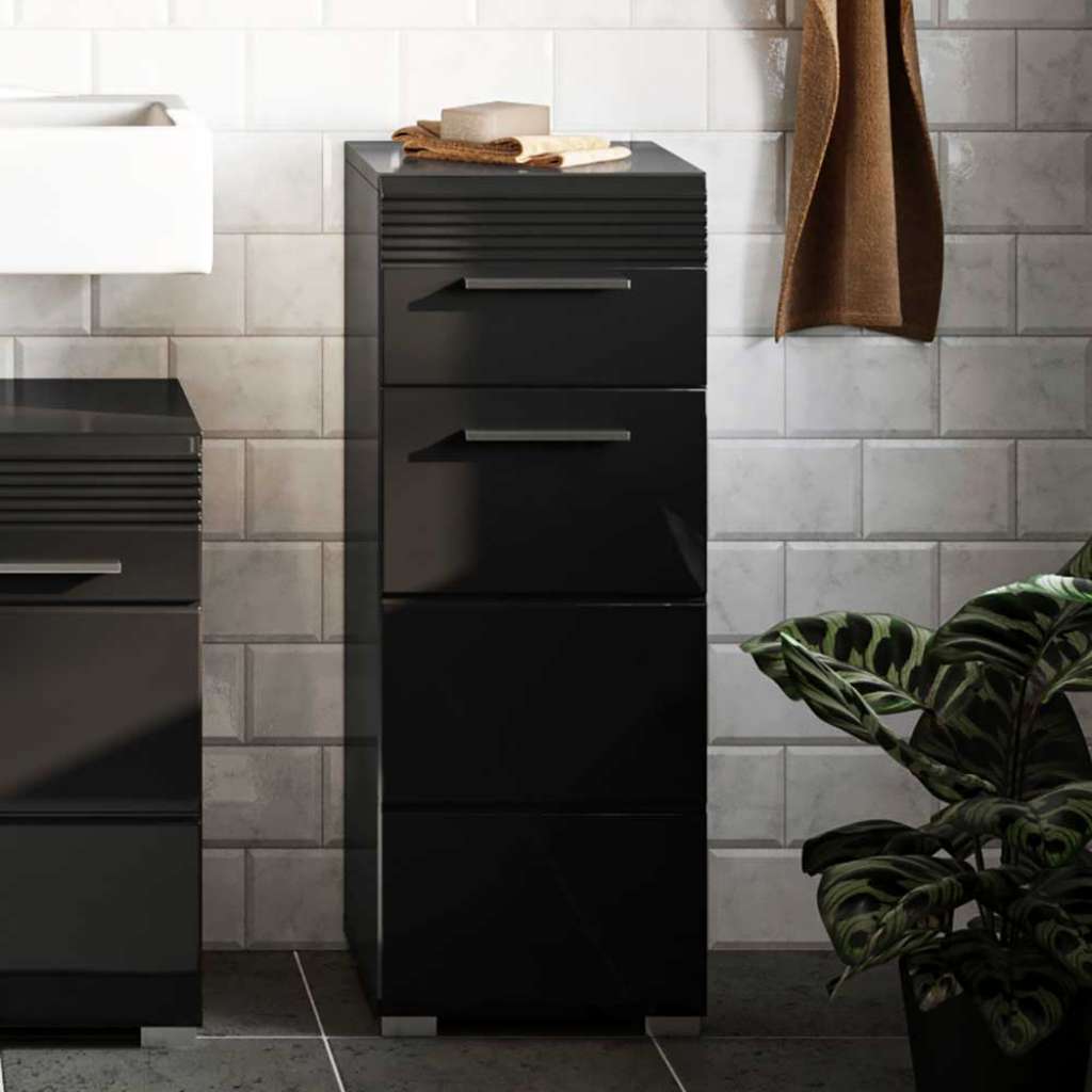 Badezimmerschränkchen schwarz Hochglanz einer Schublade