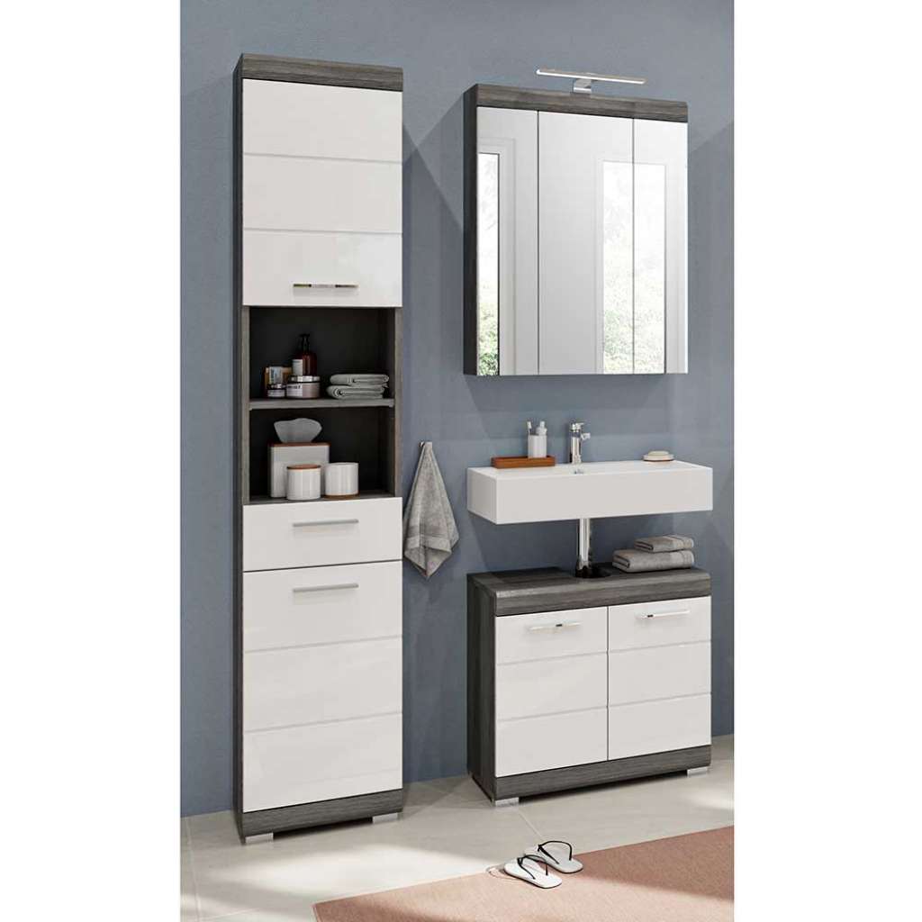 Gästebad Möbel Set mit Hochglanzfront 191 cm hoch (dreiteilig)