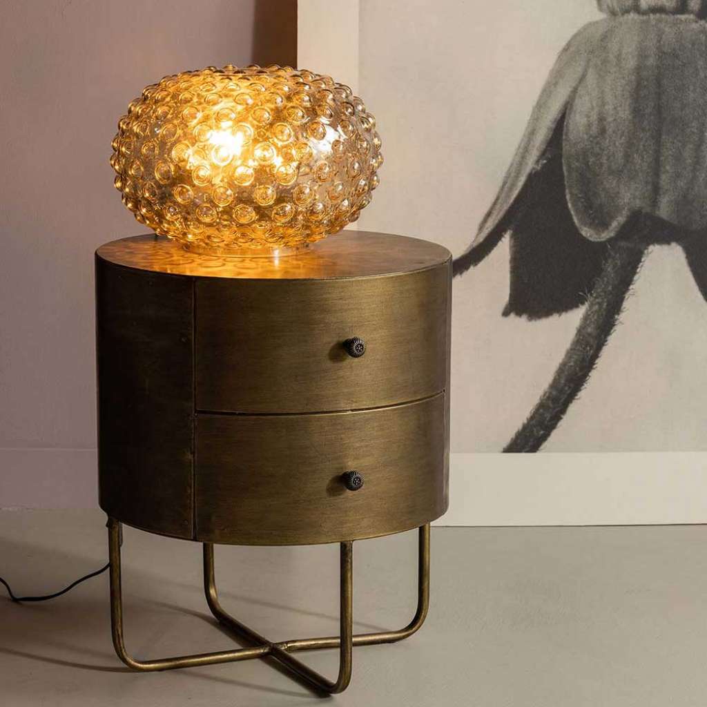 Runde Nachttisch Kommode in Altmessingfarben Bügelgestell aus Metall