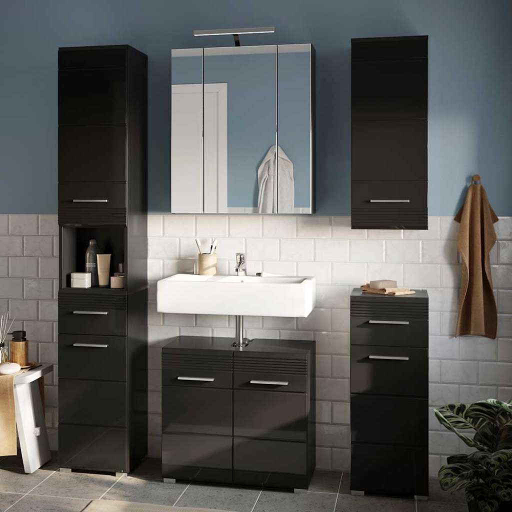 Komplettes Badezimmer Set in Schwarz Hochglanz modern (fünfteilig)