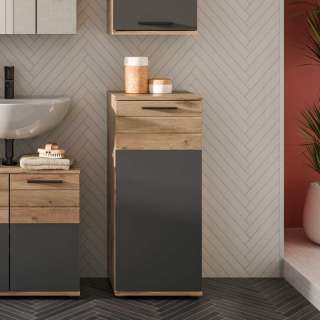 Badezimmerunterschrank in Wildeichefarben und Grau 87 cm hoch