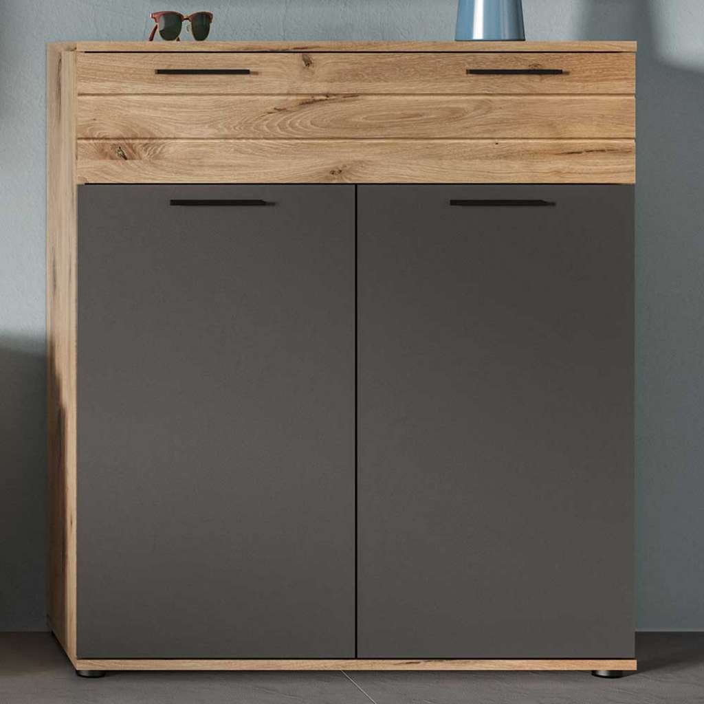 Garderobenschuhschrank in Wildeiche Holzoptik Grau