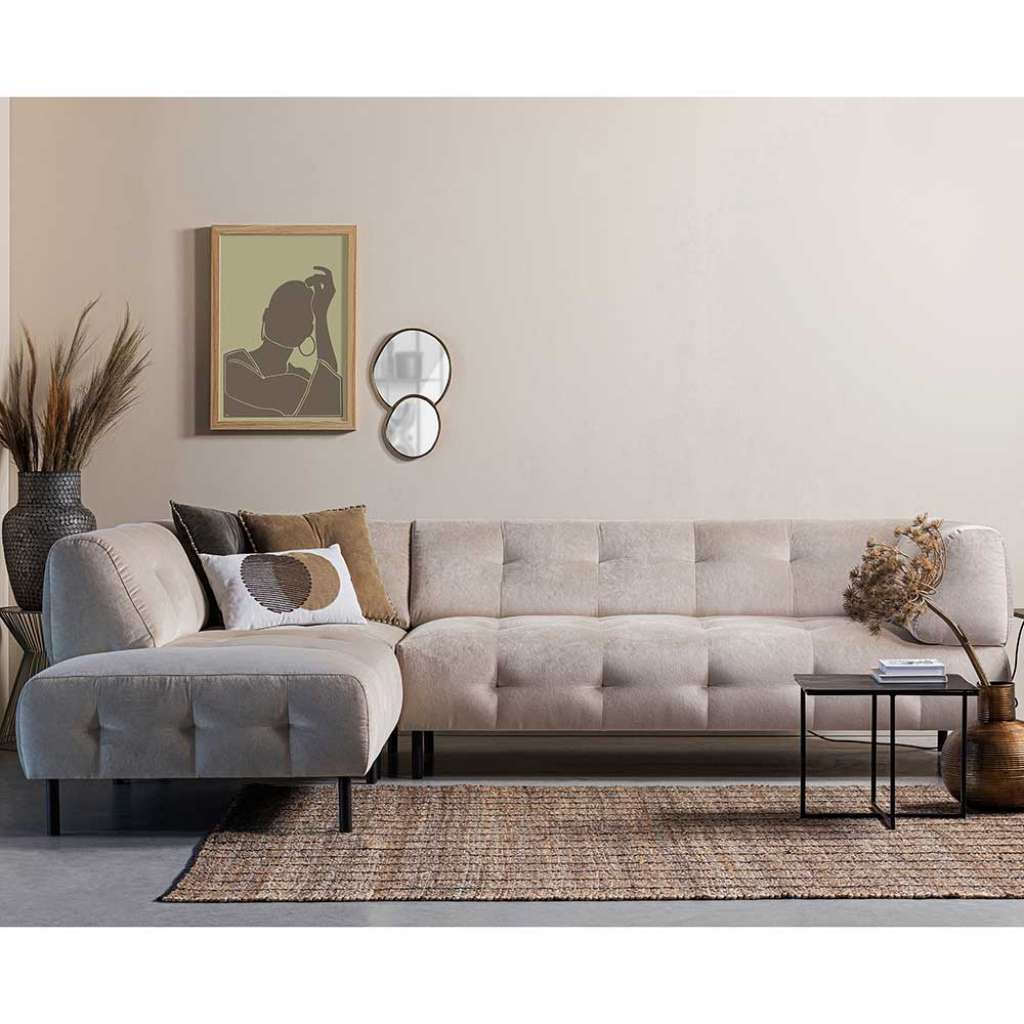 Samt Ecksofa in Cremefarben und Schwarz Vierfußgestell aus Metall