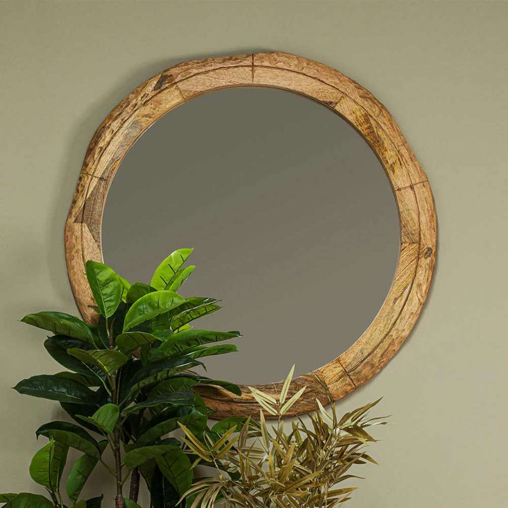 Wandspiegel mit Holzrahmen im Landhausstil 100 cm Durchmesser