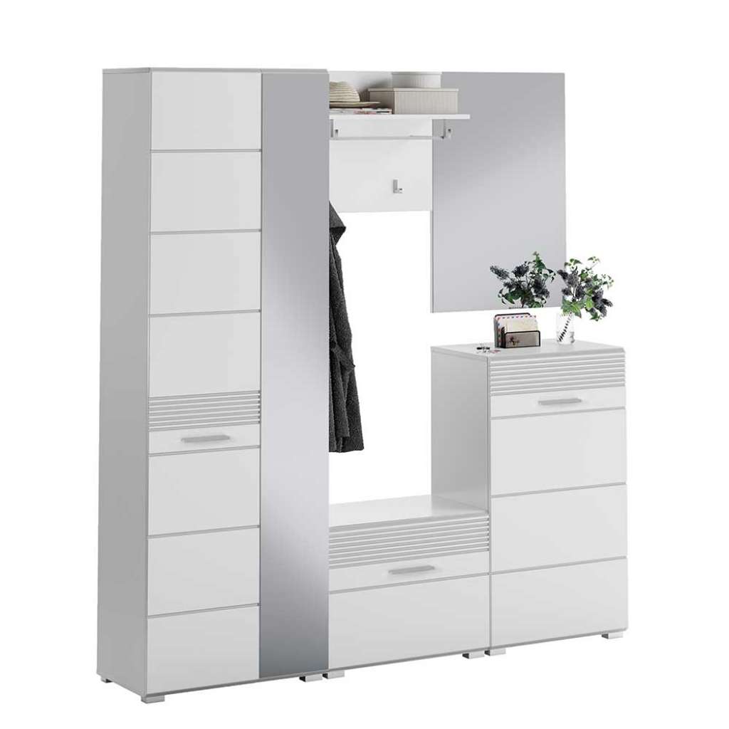 Komplett Garderobe weiss in modernem Design 190 cm hoch (fünfteilig)