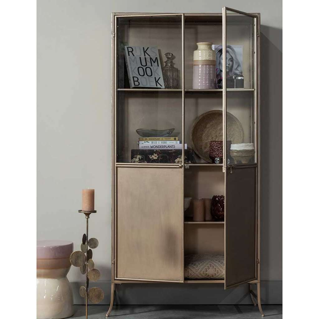 Metall Esszimmervitrinenschrank in Beigegrau Glastüren