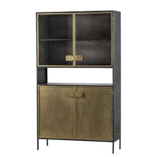 Metallvitrine in Altmessingfarben & Schwarzgrau 190 cm hoch