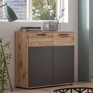 Kommode modern in Wildeichefarben und Grau 80x87x40 cm