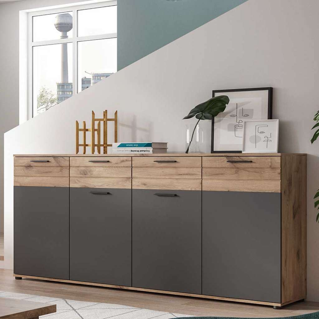 Modernes Sideboard in Wildeichefarben und Grau 180x87x40 cm