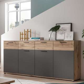 Modernes Sideboard in Wildeichefarben und Grau 180x87x40 cm