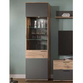 Wohnzimmervitrine modern in Wildeichefarben & Grau 200 cm hoch