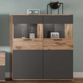 Wohnzimmer Highboard modern in Wildeichefarben & Grau 110 cm breit