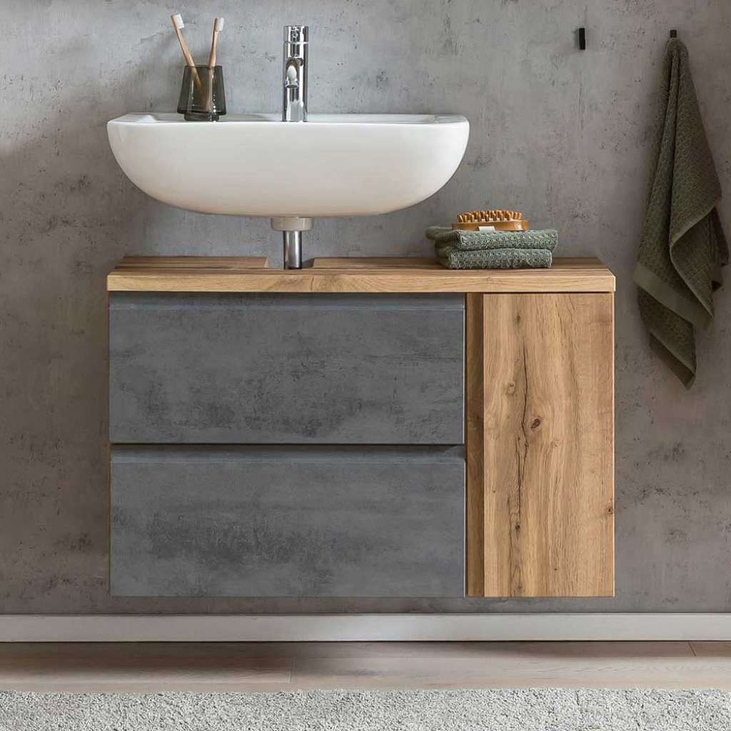 Unterbeckenschrank 85 cm in Wildeichefarben Beton Grau