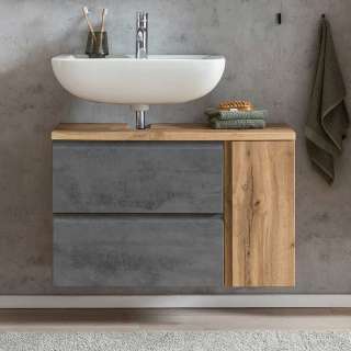 Unterbeckenschrank 85 cm in Wildeichefarben Beton Grau