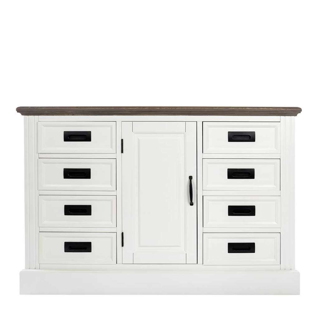 Landhausstil Sideboard in Weiß und Graubraun acht Schubladen