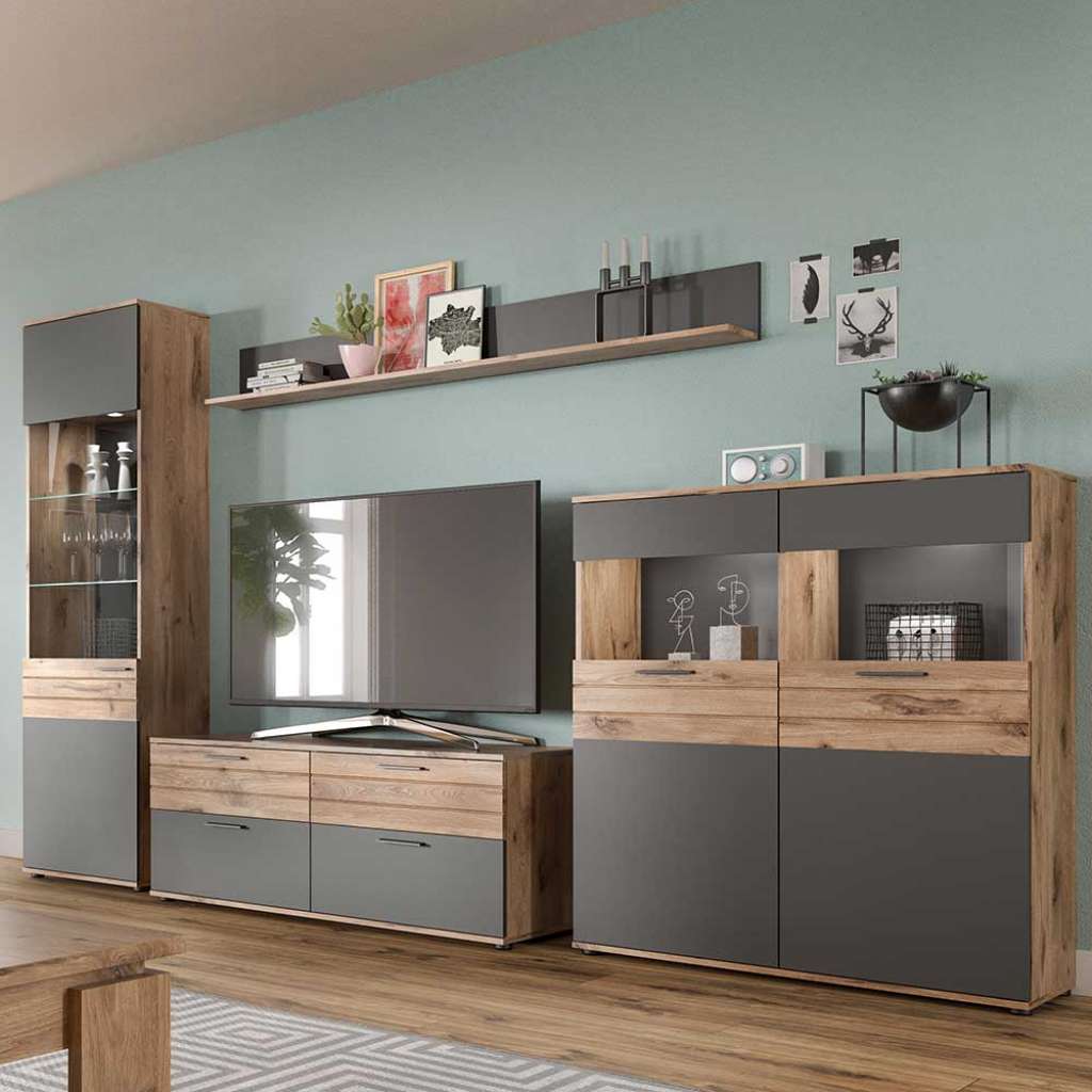 Wohnzimmeranbauwand modern 297 cm breit 200 cm hoch (vierteilig)