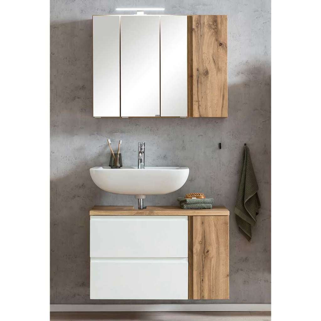 Waschplatz Set 2-teilig in Wildeichefarben und Weiß 85 cm breit (zweiteilig)