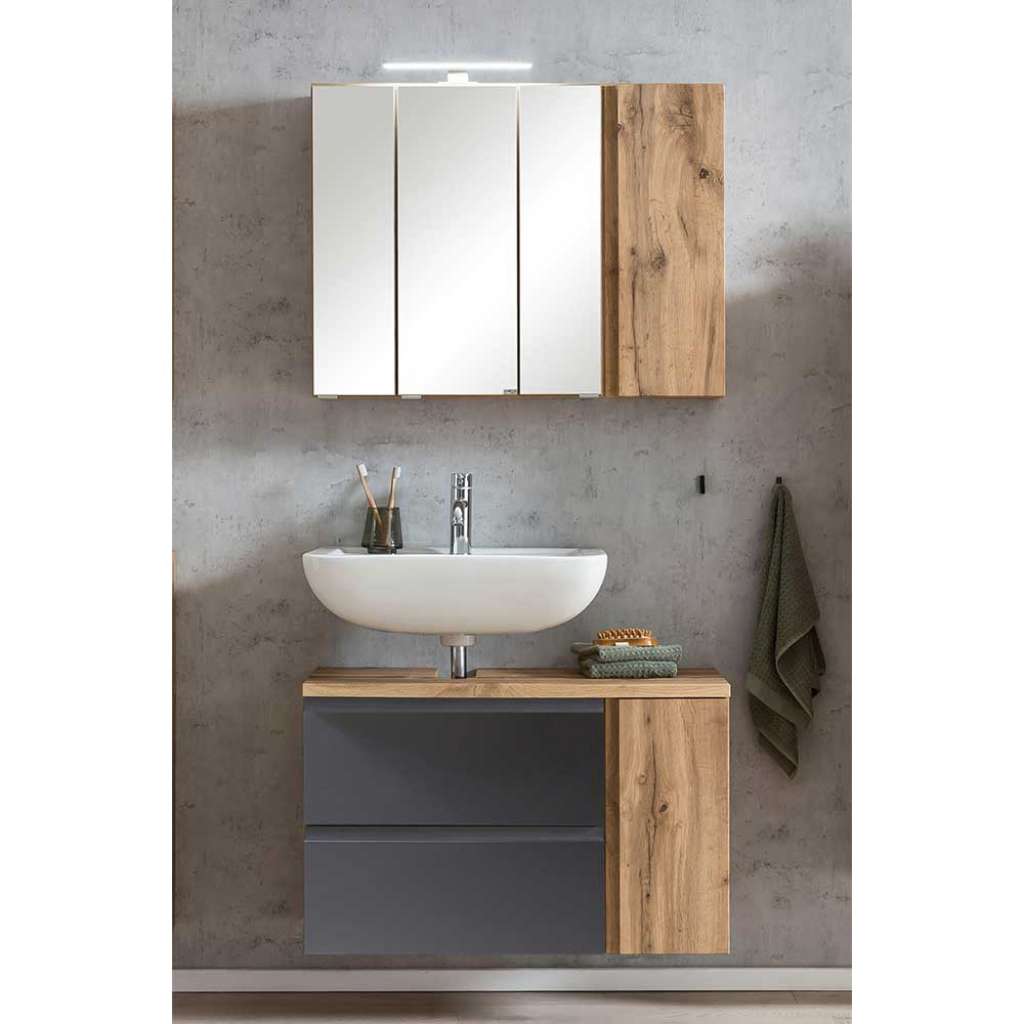 Modernes Badezimmermöbelset in Wildeichefarben Dunkelgrau (zweiteilig)