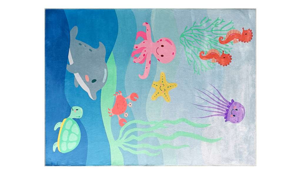 HOME STORY Kurzflorteppich  Meerestiere ¦ blau ¦ Synthethische Fasern Teppiche > Kinderteppiche - Höffner