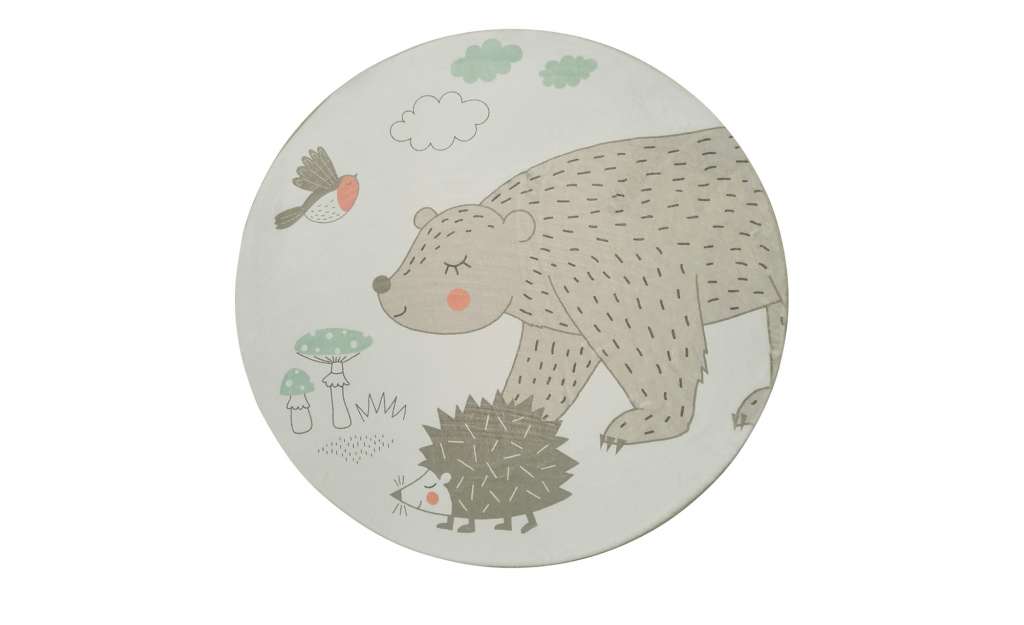 HOME STORY Kurzflorteppich  Bär+Igel ¦ creme ¦ Synthethische Fasern Ø: 100 Teppiche > Kinderteppiche - Höffner