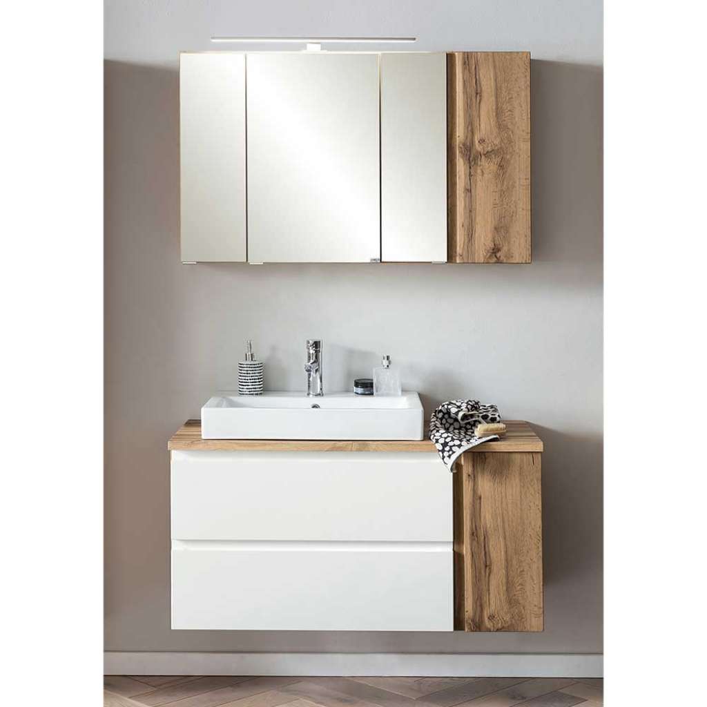 Modernes Waschtisch Set in Wildeichefarben und Weiß 105 cm breit (zweiteilig)