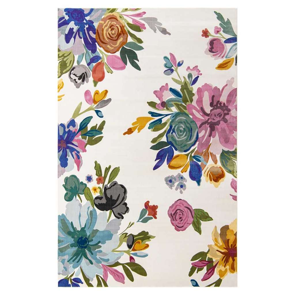 Rechteckiger Blumen Teppich aus Kurzflor modernem Design