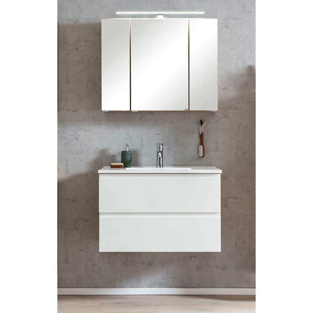 Badmöbel mit Becken und Spiegelschrank 80 cm breit (zweiteilig)