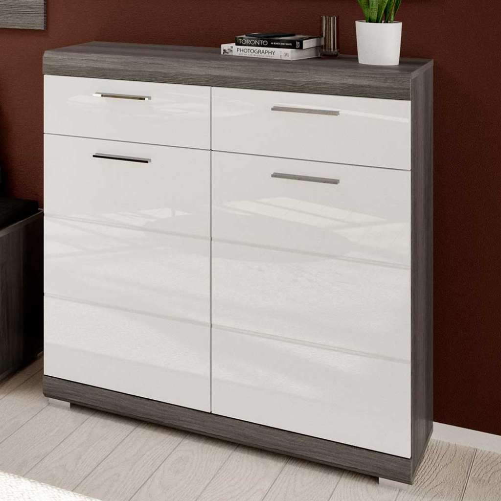 Dielen Kommode in Grau und Weiß 96 cm hoch und 90 cm breit