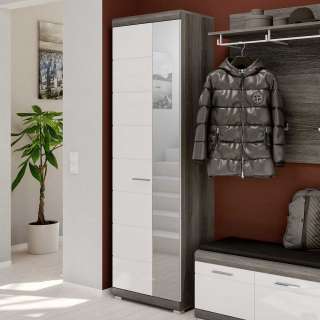 Hochglanzschrank Garderobe in Grau und Weiß Spiegeltür