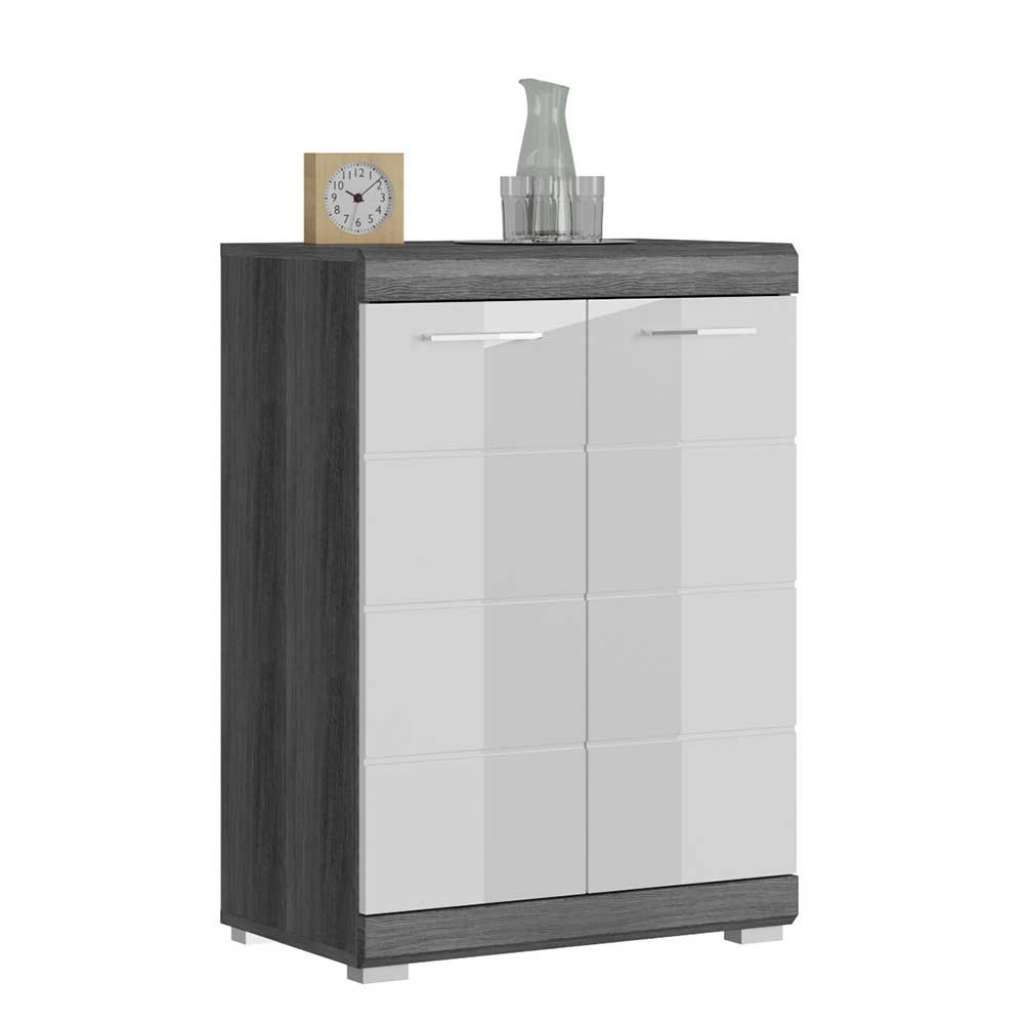Kommode mit Hochglanzfront in Grau und Weiß 85 cm hoch