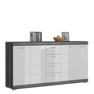 Hochglanzsideboard in Grau und Weiß vier Schubladen und Türen