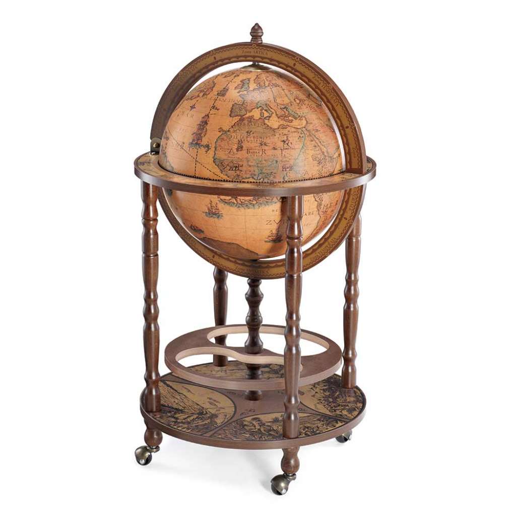 Nostalgie Globus Bar in Nussbaumfarben 93 cm hoch - 50 cm breit