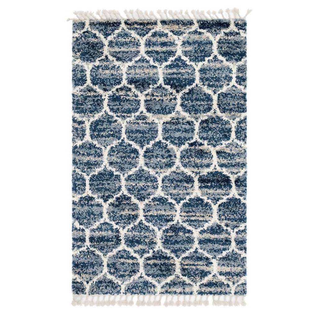 Blauer Teppich aus Hochflor modernen Skandi Design