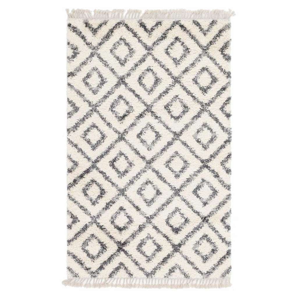 Teppich Shaggy Hochflor in Cremefarben und Grau geometrischem Muster
