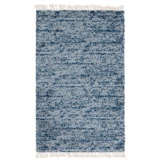 Melierter Teppich Hochflor in Blau und Cremefarben mit Fransen