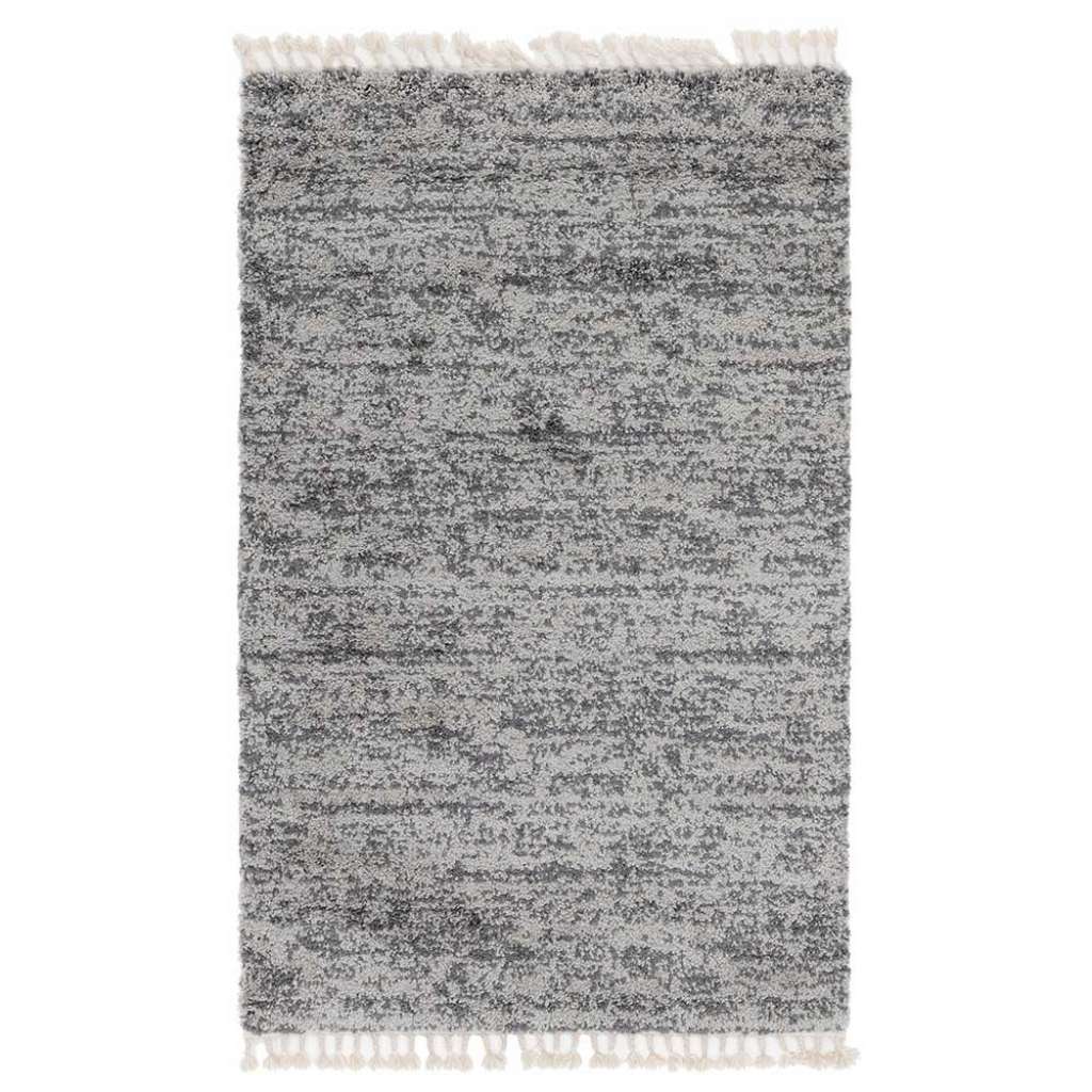 Hochflor Teppiche mit Fransen in Grau Cremefarben