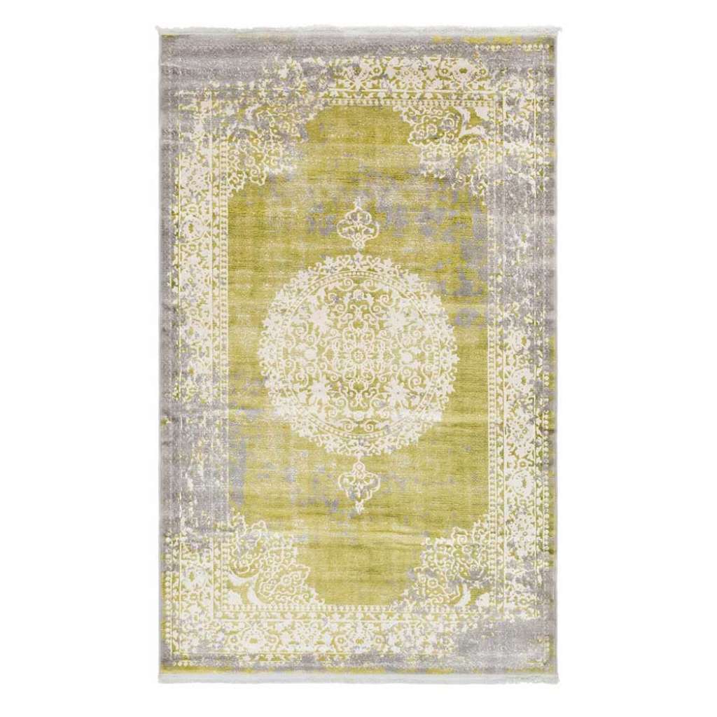 Vintage Kurzflor Teppich in Hellgrün - Grau Cremefarben