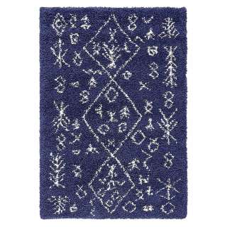 Rechteckiger Teppich blau mit abstraktem Muster Cremefarben