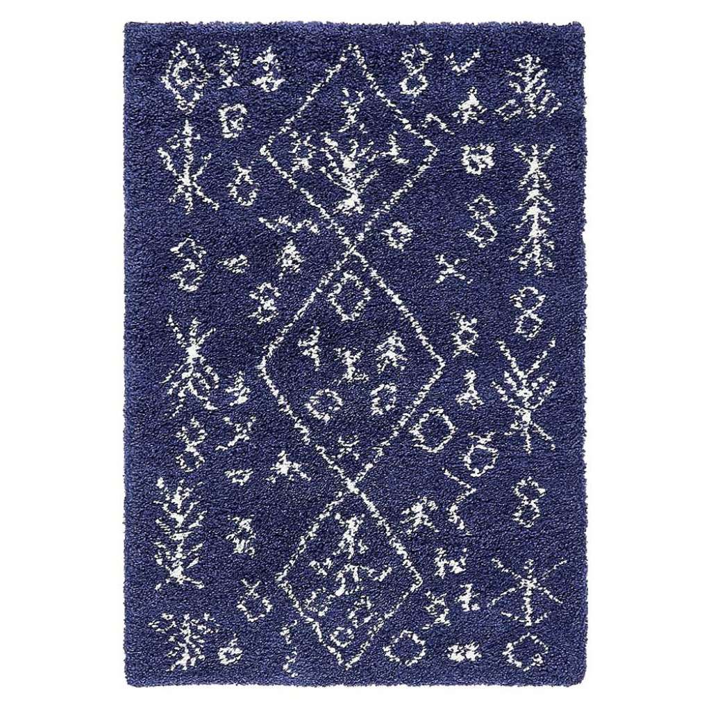 Rechteckiger Teppich blau mit abstraktem Muster Cremefarben